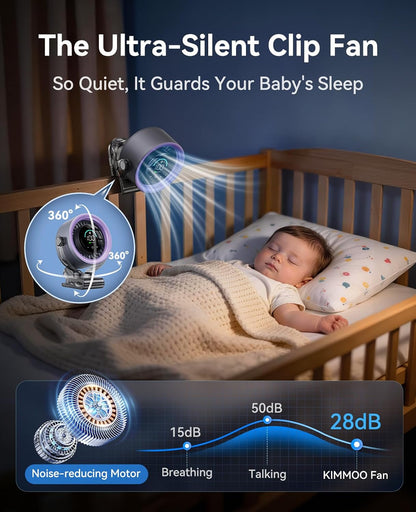 FLEXIBARE 4000mAh Rechargeable Portable Clip on Fan-100-Speed Touch Control, LED Display, 360° Rotate Quiet Turbo Desk Fan, Small Battery Operated USB Fan for Stroller Bed Travel Camping Golf Gym