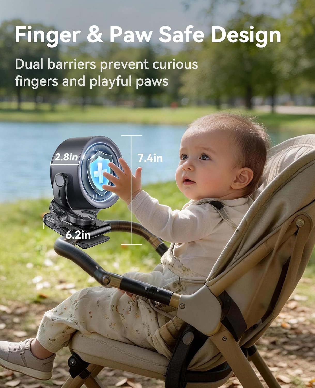 FLEXIBARE 4000mAh Rechargeable Portable Clip on Fan-100-Speed Touch Control, LED Display, 360° Rotate Quiet Turbo Desk Fan, Small Battery Operated USB Fan for Stroller Bed Travel Camping Golf Gym