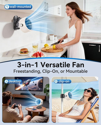 FLEXIBARE 4000mAh Rechargeable Portable Clip on Fan-100-Speed Touch Control, LED Display, 360° Rotate Quiet Turbo Desk Fan, Small Battery Operated USB Fan for Stroller Bed Travel Camping Golf Gym