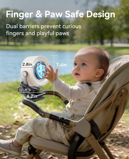 FLEXIBARE 4000mAh Rechargeable Portable Clip on Fan-100-Speed Touch Control, LED Display, 360° Rotate Quiet Turbo Desk Fan, Small Battery Operated USB Fan for Stroller Bed Travel Camping Golf Gym