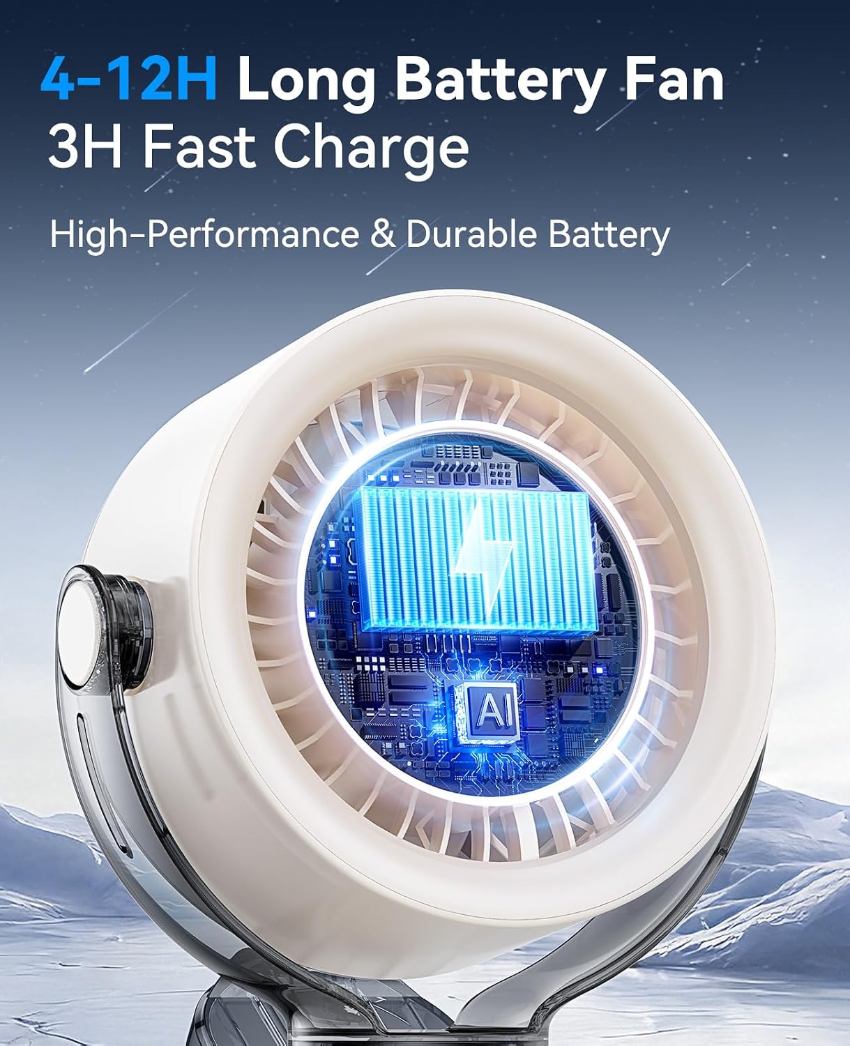 FLEXIBARE 4000mAh Rechargeable Portable Clip on Fan-100-Speed Touch Control, LED Display, 360° Rotate Quiet Turbo Desk Fan, Small Battery Operated USB Fan for Stroller Bed Travel Camping Golf Gym