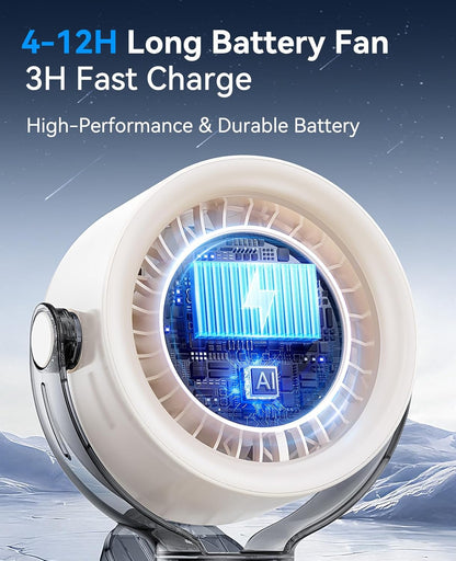 FLEXIBARE 4000mAh Rechargeable Portable Clip on Fan-100-Speed Touch Control, LED Display, 360° Rotate Quiet Turbo Desk Fan, Small Battery Operated USB Fan for Stroller Bed Travel Camping Golf Gym