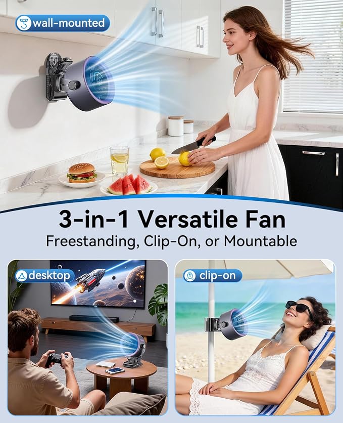 FLEXIBARE 4000mAh Rechargeable Portable Clip on Fan-100-Speed Touch Control, LED Display, 360° Rotate Quiet Turbo Desk Fan, Small Battery Operated USB Fan for Stroller Bed Travel Camping Golf Gym