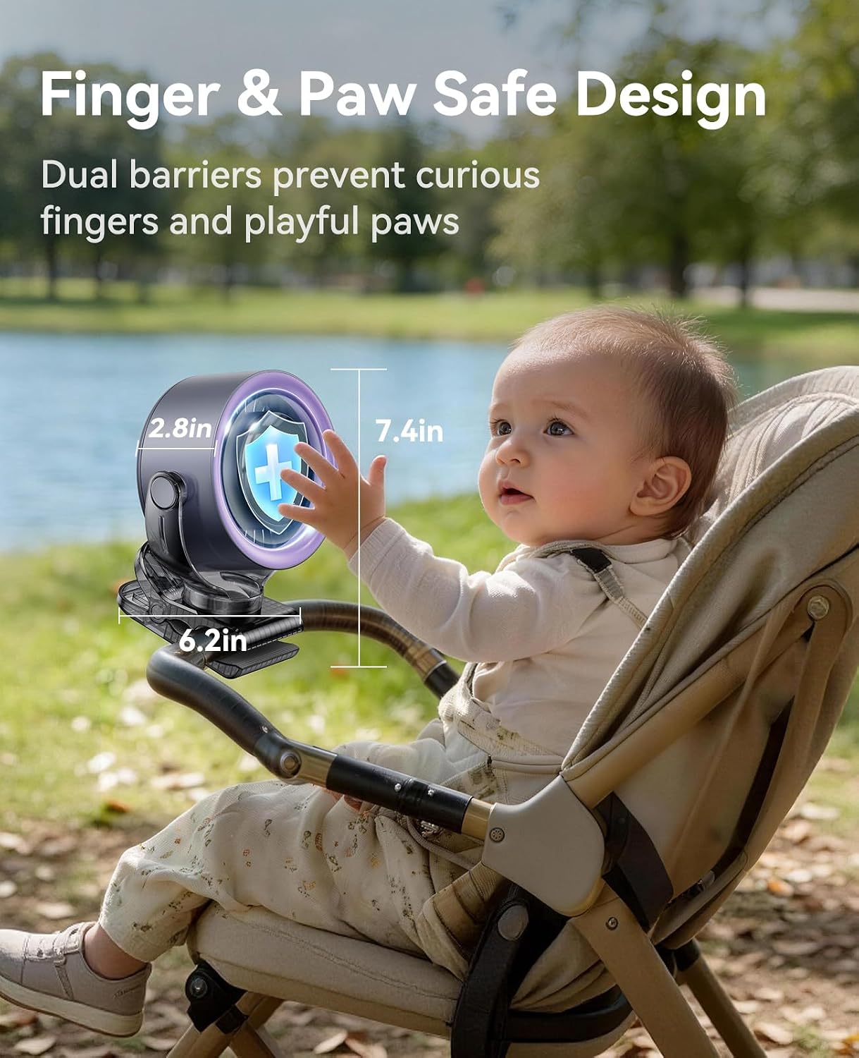 FLEXIBARE 4000mAh Rechargeable Portable Clip on Fan-100-Speed Touch Control, LED Display, 360° Rotate Quiet Turbo Desk Fan, Small Battery Operated USB Fan for Stroller Bed Travel Camping Golf Gym