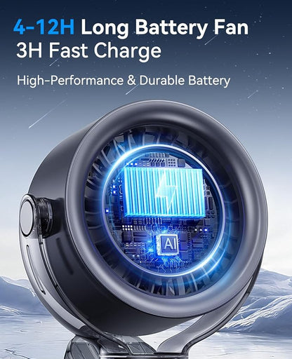 FLEXIBARE 4000mAh Rechargeable Portable Clip on Fan-100-Speed Touch Control, LED Display, 360° Rotate Quiet Turbo Desk Fan, Small Battery Operated USB Fan for Stroller Bed Travel Camping Golf Gym