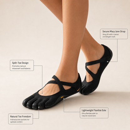 FlexiBare™ Barefoot Ballet Flats | Five-Toe Mary Jane Walking Shoes